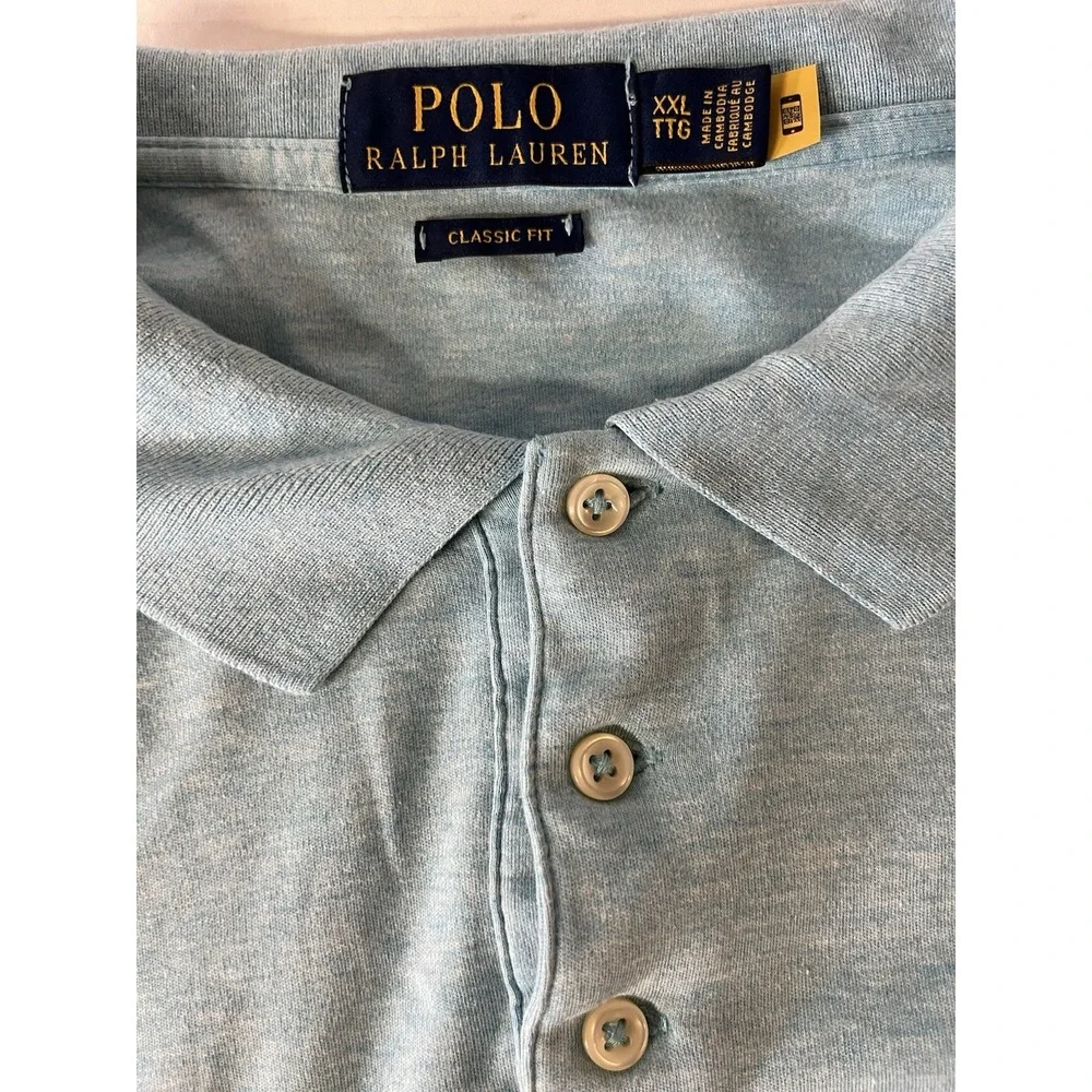 POLO‎ RALPH LAUREN Light Blue SS Polo Shirt Size XXL